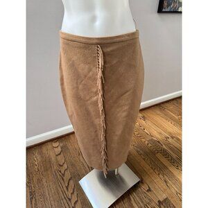 Max Mara Camel Hair Wool Fringe Pencil Midi Skirt 42 / 8